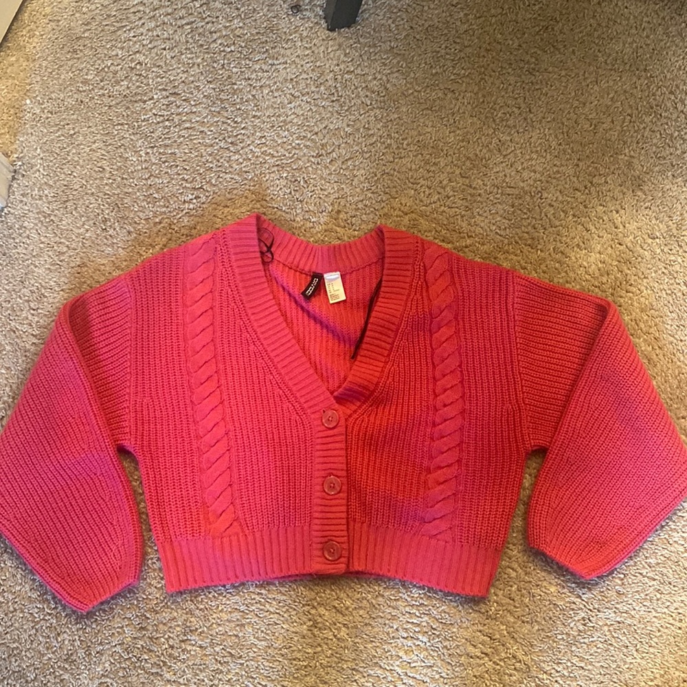 Pink Cropped Knit Cardigan